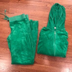 green velour Juicy Couture sweatsuit